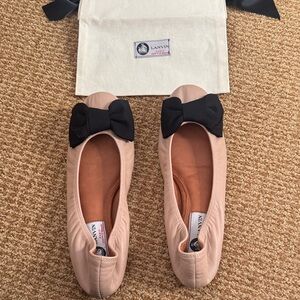 Lanvin Nude Flats with Black Bow. Brand new in box